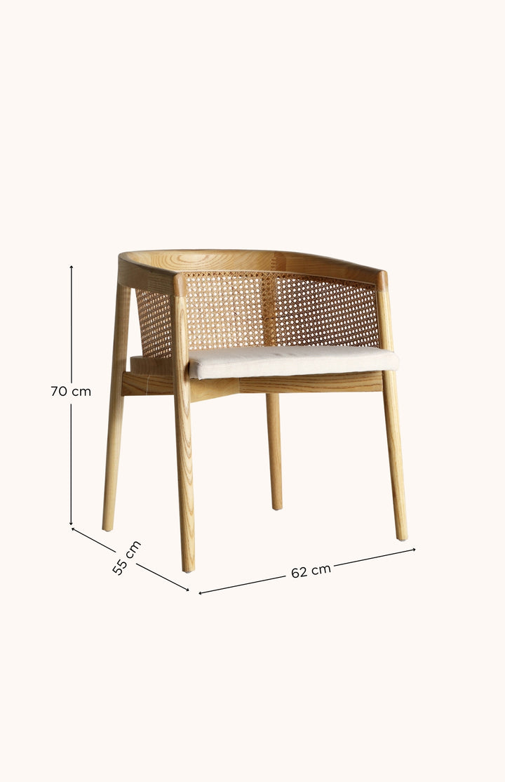 Chaise en bois d'orme naturel et cannage ORMA