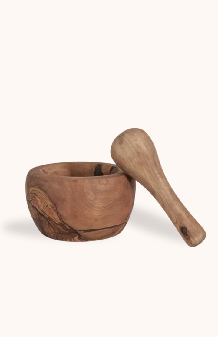 Mortier avec pilon en bois d'olivier OLIVIA